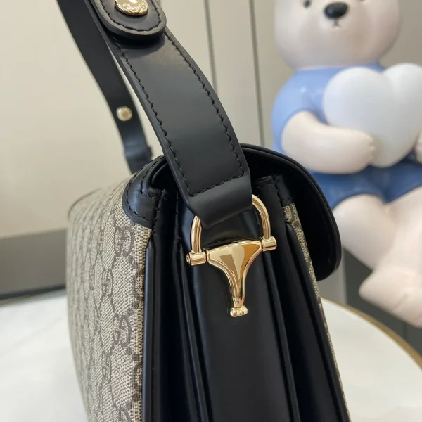 GUCCI Horsebit 1955小號米棕帆布肩揹包-815178：圖片 6