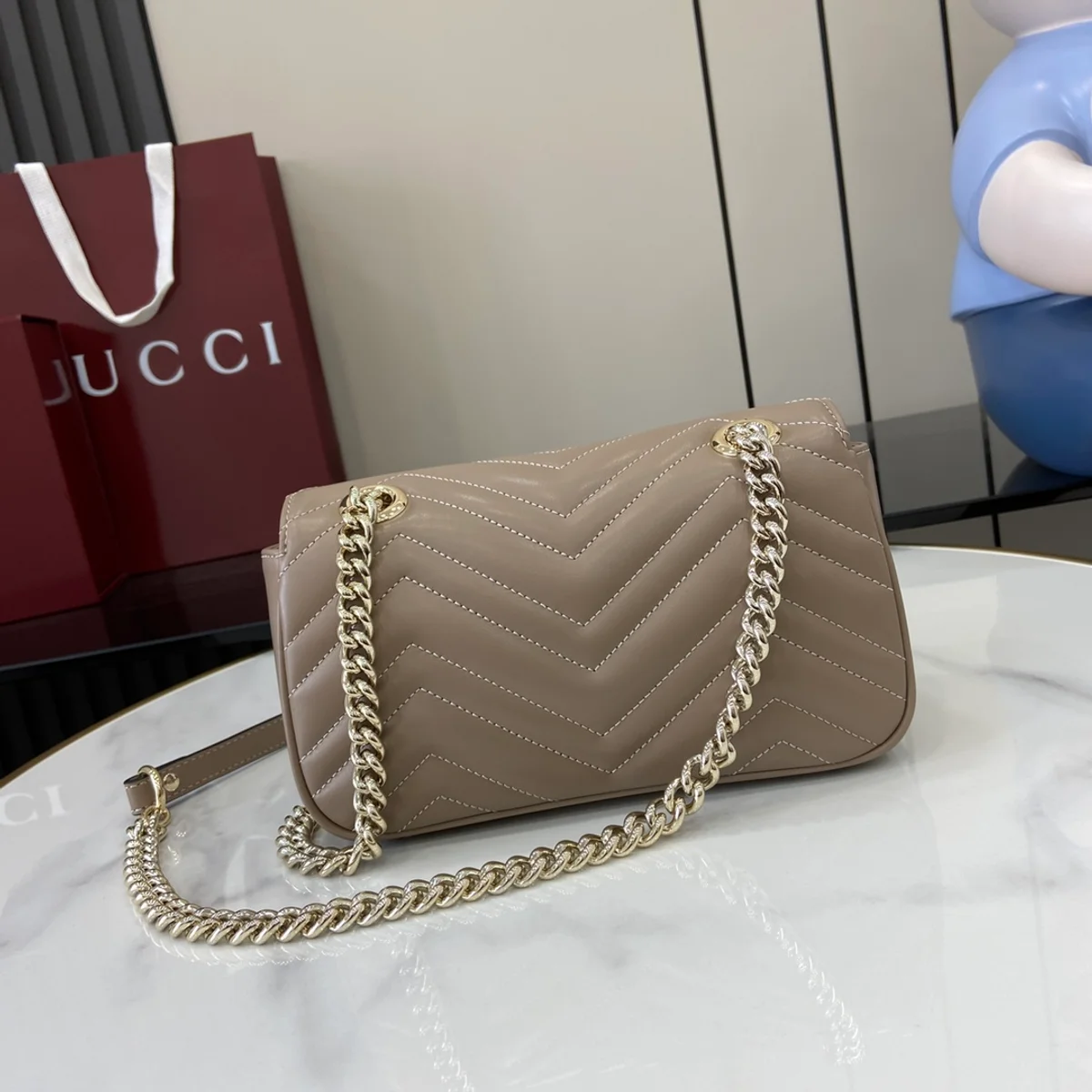 GUCCI GG Marmont迷你黑色皮革斜揹包-446744 4 GUCCI GG Marmont迷你黑色皮革斜揹包-446744