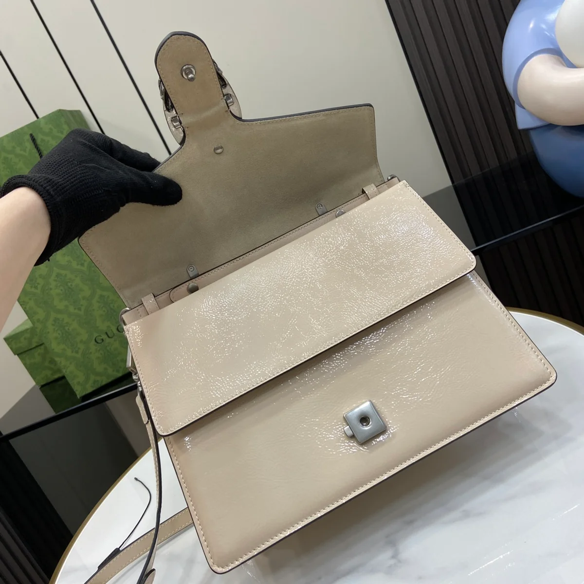 GUCCI Dionysus中號灰漆皮手提包-795007 8 GUCCI Dionysus中號灰漆皮手提包-795007