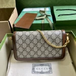 GUCCI GG Horsebit迷你米棕帆布斜挎包-752002：圖片 3