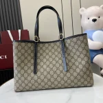GUCCI GG Emblem中號米棕帆布托特包-815213：圖片 4