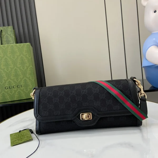 GUCCI Luce黑色帆布肩揹包-786027：圖片 2