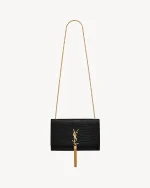SAINT LAURENT KATE 鱷魚壓紋絨球寶石手袋