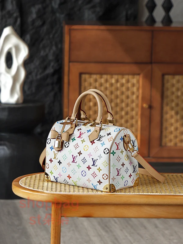 高仿複刻 LV x TM Speedy Bandoulière 25 白三彩 旅行包：圖片 5