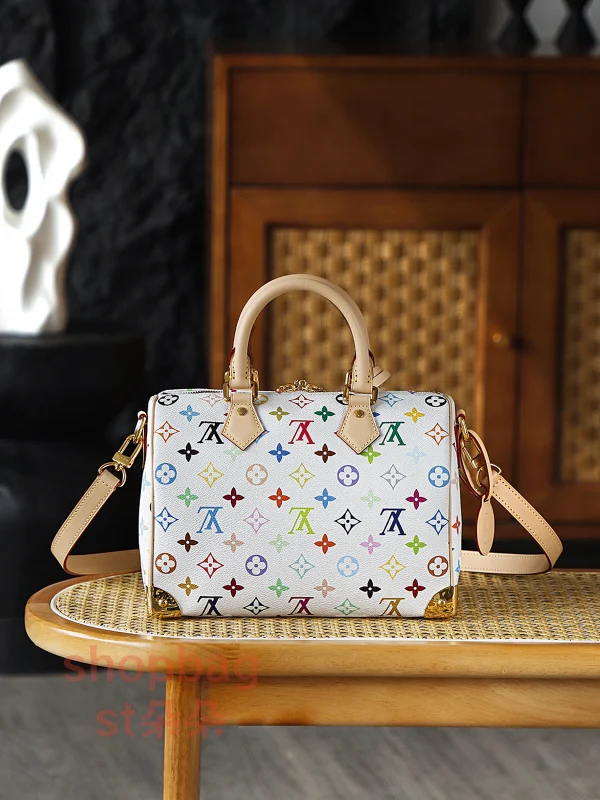 高仿複刻 LV x TM Speedy Bandoulière 25 白三彩 旅行包：圖片 4