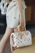 高仿複刻 LV x TM Speedy Bandoulière 25 白三彩 旅行包：圖片 25