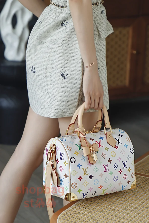 高仿複刻 LV x TM Speedy Bandoulière 25 白三彩 旅行包：圖片 25