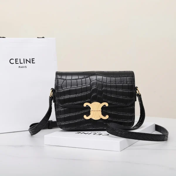 高仿CELINE-賽琳 奢華鱷魚皮 TRIOMPHE 金屬鎖扣斜挎包-188424：圖片 2