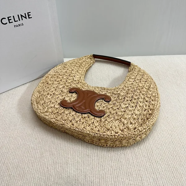 高仿CELINE-賽琳 手工編織牛皮革包邊植物材料手袋-112772：圖片 5