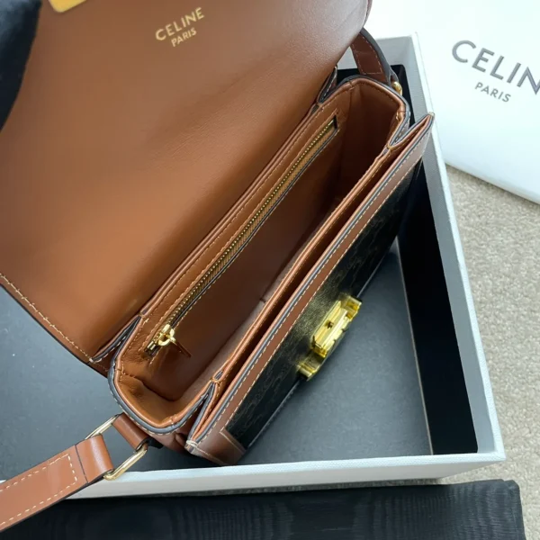 高仿CELINE-賽琳 TRIOMPHE帆布斜挎包 - 經典牛皮飾邊與金色金屬細節-188882：圖片 10