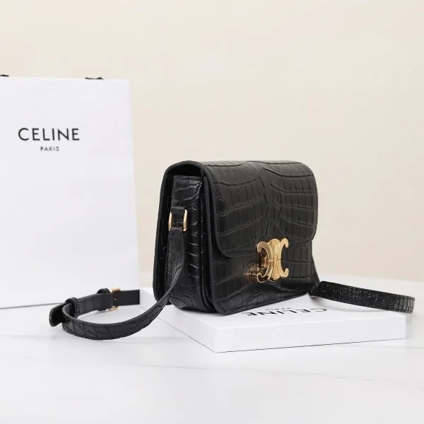 高仿CELINE-賽琳 奢華鱷魚皮 TRIOMPHE 金屬鎖扣斜挎包-188424：圖片 3