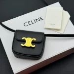 高仿CELINE-賽琳 金色TRIOMPHE按扣迷你牛皮手袋-10I513：圖片 2