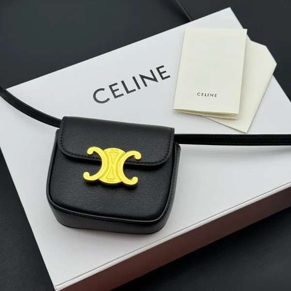 高仿CELINE-賽琳 金色TRIOMPHE按扣迷你牛皮手袋-10I513：圖片 2
