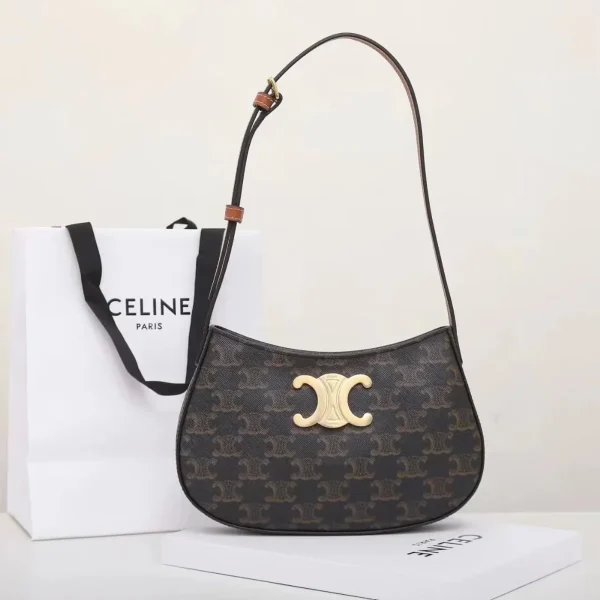 高仿CELINE-賽琳 TRIOMPHE CANVAS 標誌印花牛皮革包邊斜挎包-115702：圖片 2