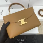 高仿CELINE-賽琳 TRIOMPHE 金色鎖扣牛皮革手提斜挎包-117523：圖片 2
