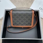 高仿CELINE-賽琳 TRIOMPHE帆布斜挎包 - 經典牛皮飾邊與金色金屬細節-188882：圖片 3