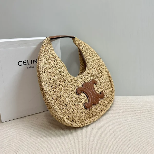 高仿CELINE-賽琳 手工編織牛皮革包邊植物材料手袋-112772：圖片 4