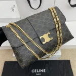 高仿CELINE-賽琳 經典TRIOMPHE標誌印花牛皮斜挎包-118222：圖片 2