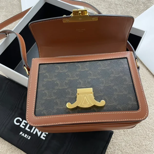 高仿CELINE-賽琳 TRIOMPHE帆布斜挎包 - 經典牛皮飾邊與金色金屬細節-188882：圖片 7