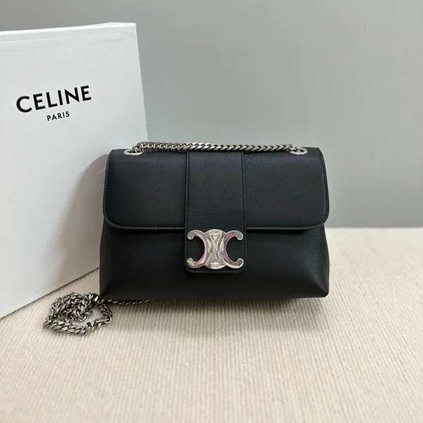 高仿CELINE-賽琳 經典TRIOMPHE牛皮革斜挎包 - 銀色飾面多功能肩背包-115853：圖片 2