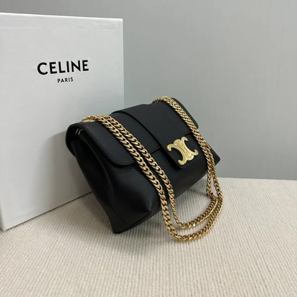 高仿CELINE-賽琳 經典TRIOMPHE牛皮革斜挎包 - 金色飾面多功能收納-115853：圖片 4