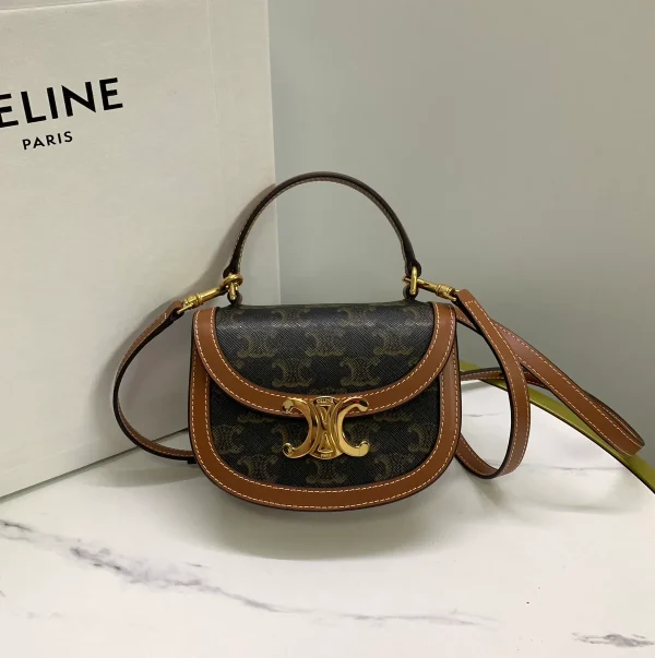 高仿CELINE-賽琳 迷你手袋 - TRIOMPHE金屬扣飾牛皮革包邊斜挎包-10K502：圖片 2