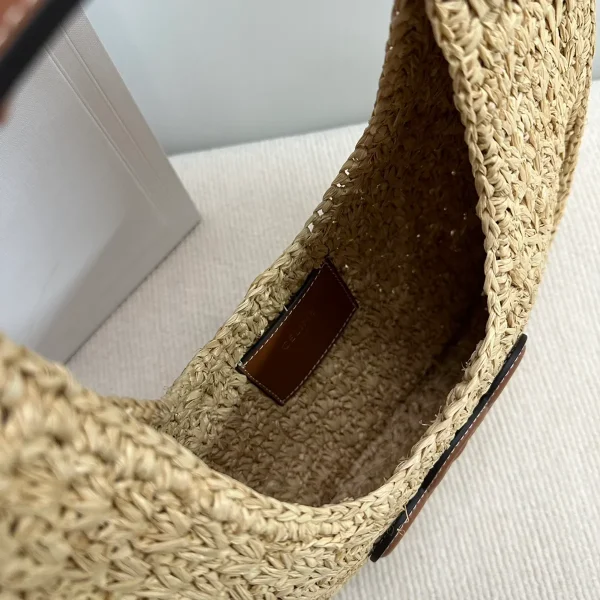 高仿CELINE-賽琳 手工編織牛皮革包邊植物材料手袋-112772：圖片 9