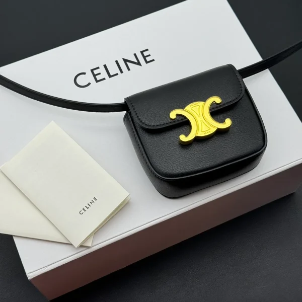 高仿CELINE-賽琳 金色TRIOMPHE按扣迷你牛皮手袋-10I513：圖片 3