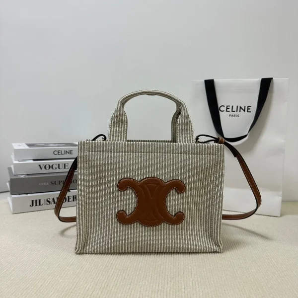 高仿CELINE-賽琳 多功能牛皮革包邊織物手提斜挎包-199162：圖片 2