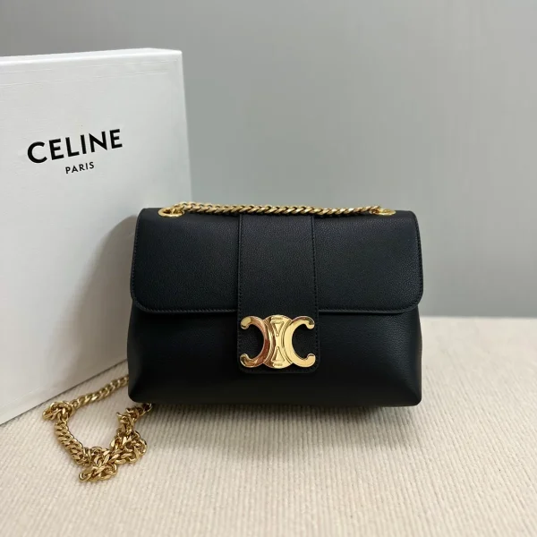 高仿CELINE-賽琳 經典TRIOMPHE牛皮革斜挎包 - 金色飾面多功能收納-115853：圖片 2
