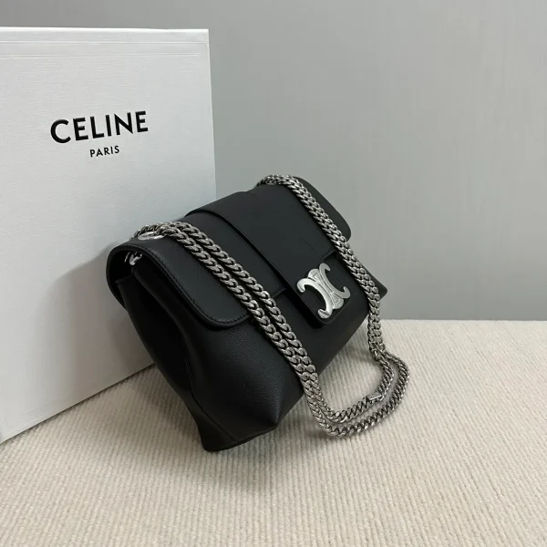 高仿CELINE-賽琳 經典TRIOMPHE牛皮革斜挎包 - 銀色飾面多功能肩背包-115853：圖片 4