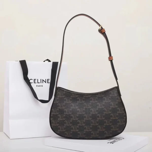 高仿CELINE-賽琳 TRIOMPHE CANVAS 標誌印花牛皮革包邊斜挎包-115702：圖片 5