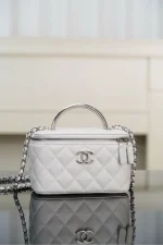 Chanel/香奈兒 隱藏款 手柄長盒子包 白色荔枝牛皮：圖片 15