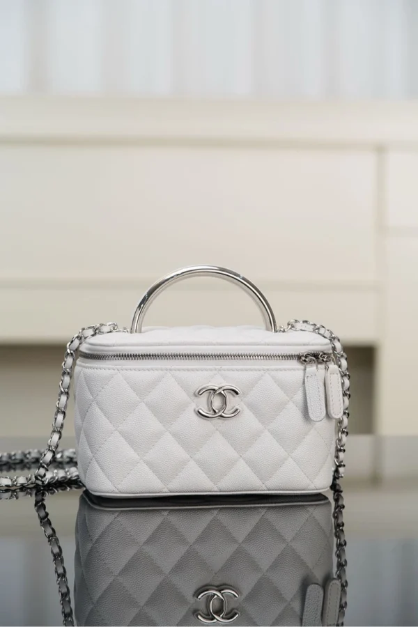 Chanel/香奈兒 隱藏款 手柄長盒子包 白色荔枝牛皮：圖片 15