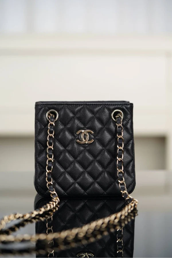 Chanel/香奈兒 25C Mini Tote 黑金荔枝牛皮款：圖片 11