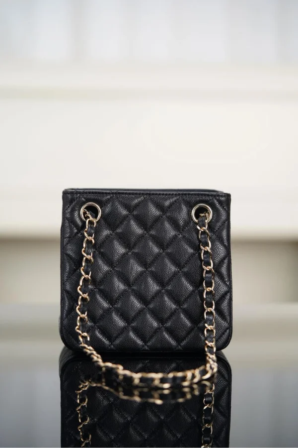 Chanel/香奈兒 25C Mini Tote 黑金荔枝牛皮款：圖片 12