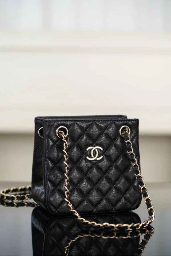 Chanel/香奈兒 25C Mini Tote 黑金荔枝牛皮款：圖片 13