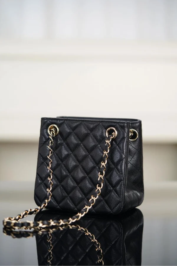 Chanel/香奈兒 25C Mini Tote 黑金荔枝牛皮款：圖片 15