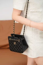 Chanel/香奈兒 25C Mini Tote 黑金荔枝牛皮款：圖片 2