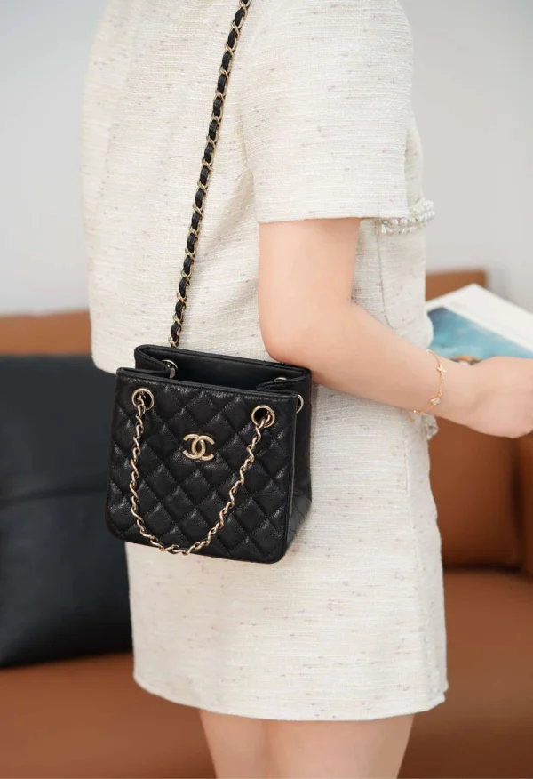 Chanel/香奈兒 25C Mini Tote 黑金荔枝牛皮款：圖片 3