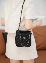 Chanel/香奈兒 25C Mini Tote 黑金荔枝牛皮款：圖片 5
