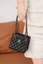 Chanel/香奈兒 25C Mini Tote 黑金荔枝牛皮款：圖片 6