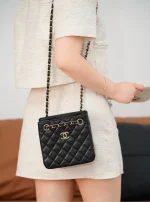 Chanel/香奈兒 25C Mini Tote 黑金荔枝牛皮款：圖片 7