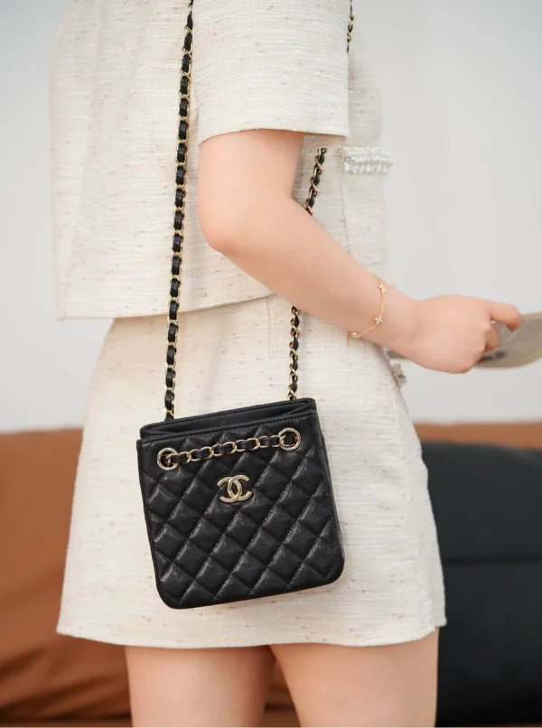 Chanel/香奈兒 25C Mini Tote 黑金荔枝牛皮款：圖片 7