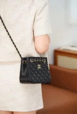 Chanel/香奈兒 25C Mini Tote 黑金荔枝牛皮款：圖片 10
