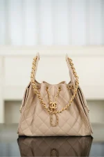Chanel/香奈兒 25S Small Hobo 抽绳水桶包 杏色鱼子酱：圖片 11