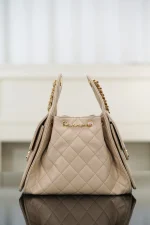 Chanel/香奈兒 25S Small Hobo 抽绳水桶包 杏色鱼子酱：圖片 12