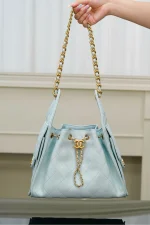Chanel/香奈兒 25S Small Hobo 抽绳水桶包 蒂芙尼蓝：圖片 14