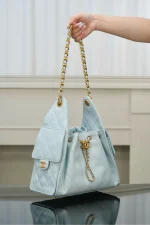 Chanel/香奈兒 25S Small Hobo 抽绳水桶包 蒂芙尼蓝：圖片 15