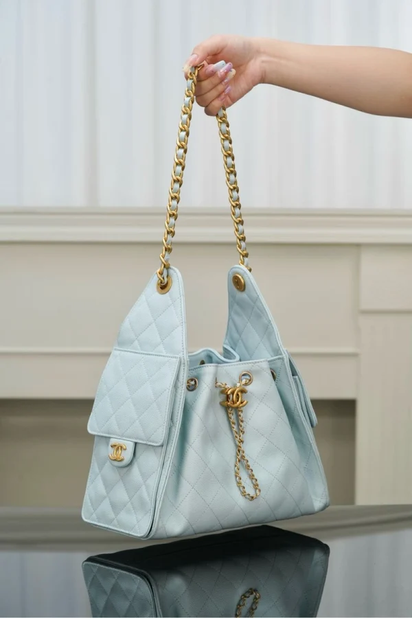 Chanel/香奈兒 25S Small Hobo 抽绳水桶包 蒂芙尼蓝：圖片 15